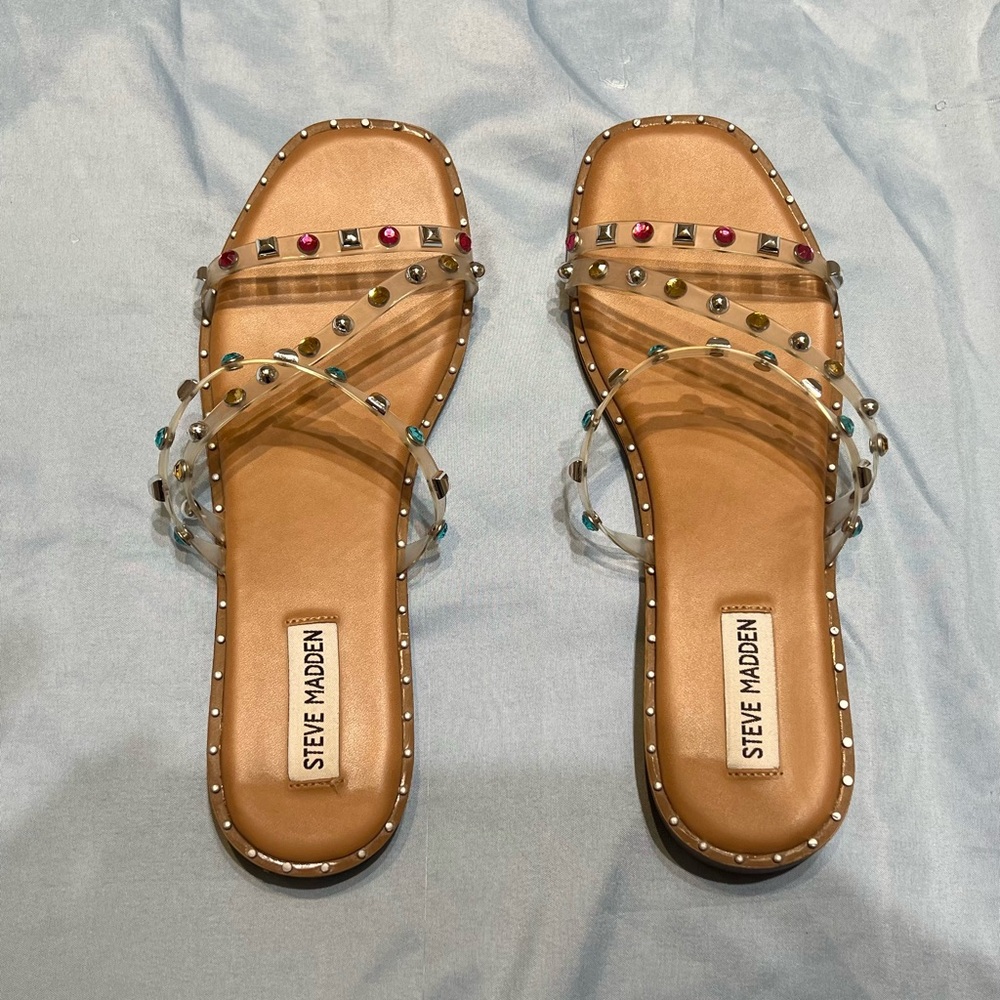 Steve Madden Tan Sandals with Multicolor Studs
